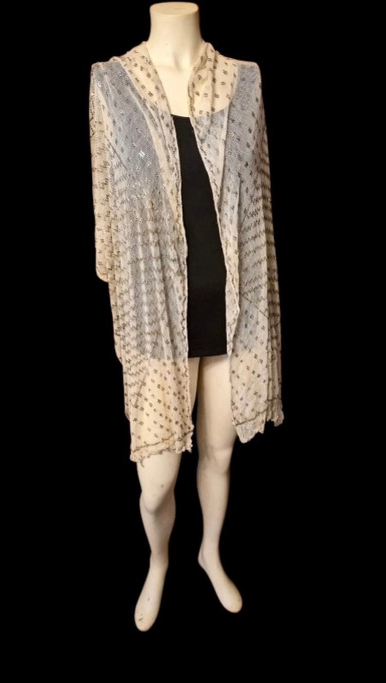 Antique 1920s Beaded Net Shawl Art Deco Evening Wrap Stole 85 Inch